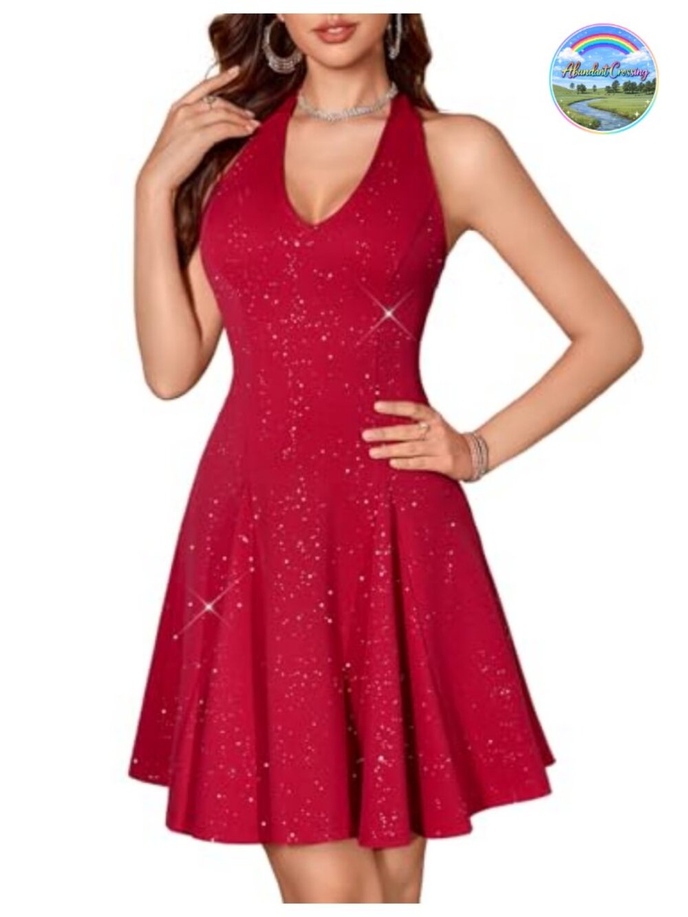 Sparkly Halter Cocktail Dress Women Homecoming Evening Party Sequin Mini A-Line
